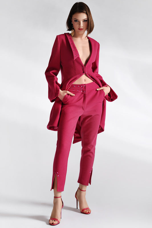 Costum fuxia cu sacou asimetric Strawbery