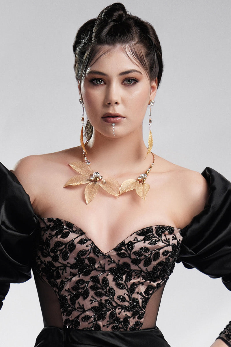 Colier asimetric auriu cu cristale Fiore