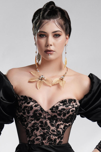 Colier asimetric auriu cu cristale Fiore