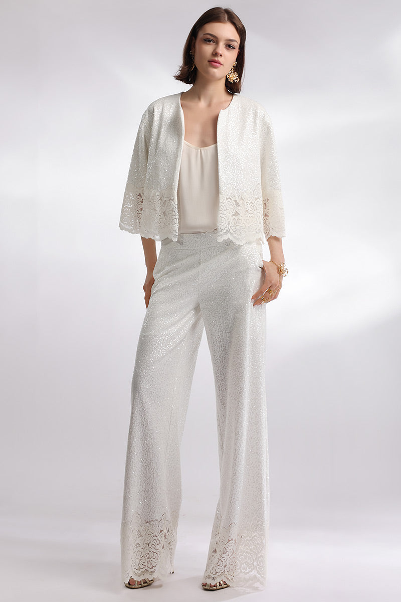 Costum din paiete cu pantalon, alb sau negru, Granada