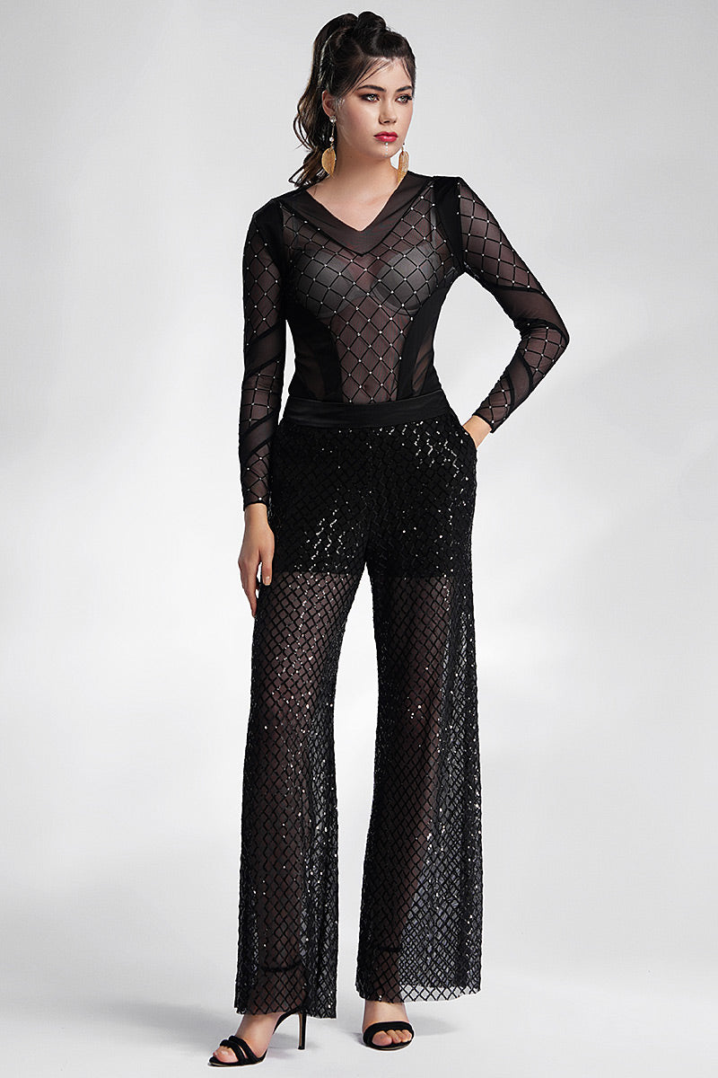 Costum cu paiete si pantalon larg Raul