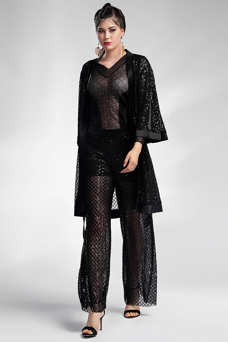 Costum cu paiete si pantalon larg Raul