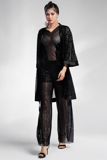 Costum cu paiete si pantalon larg Raul