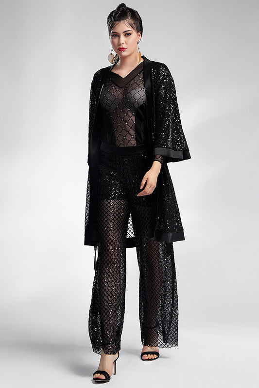 Costum cu paiete si pantalon larg Raul