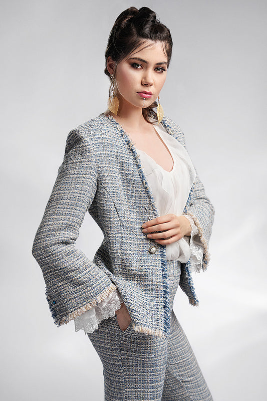 Costum de birou cu pantaloni bleu elegant Bliss