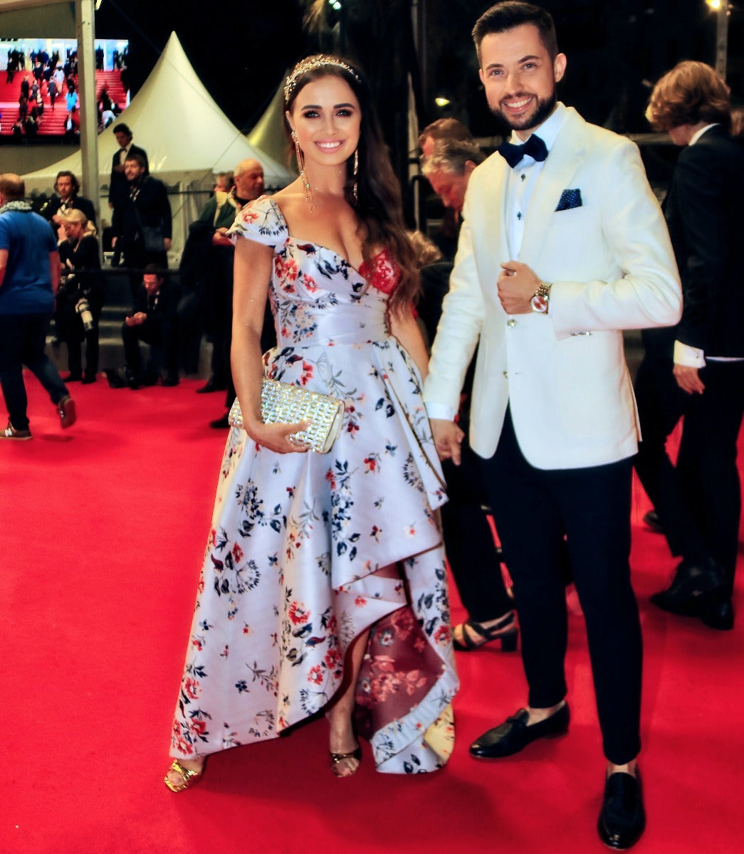 Rochie asimetrica lunga, de seara, din tafta, cu corsaj si dantela, Darina