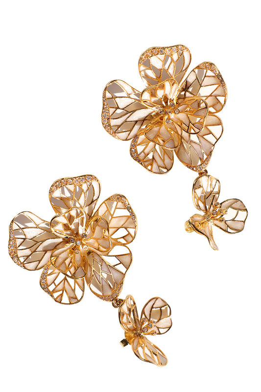 Cerceii Nenuphar din alama acoperiti cu strat gros de aur si cristale