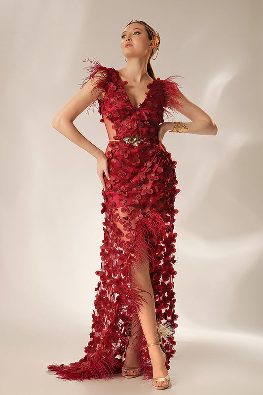 Rochie lunga eleganta de seara, rosie Eleni R2S23