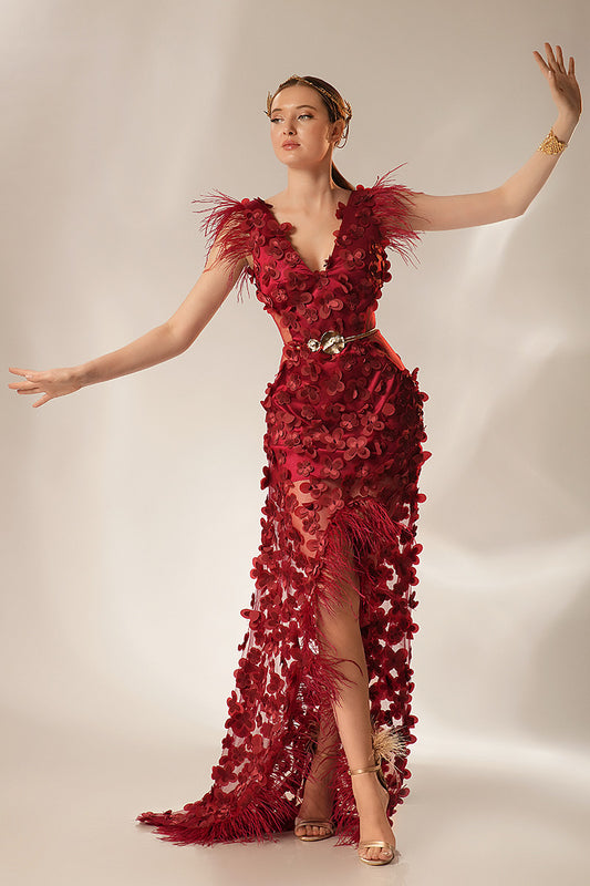 Rochie lunga eleganta de seara, rosie Eleni R2S23