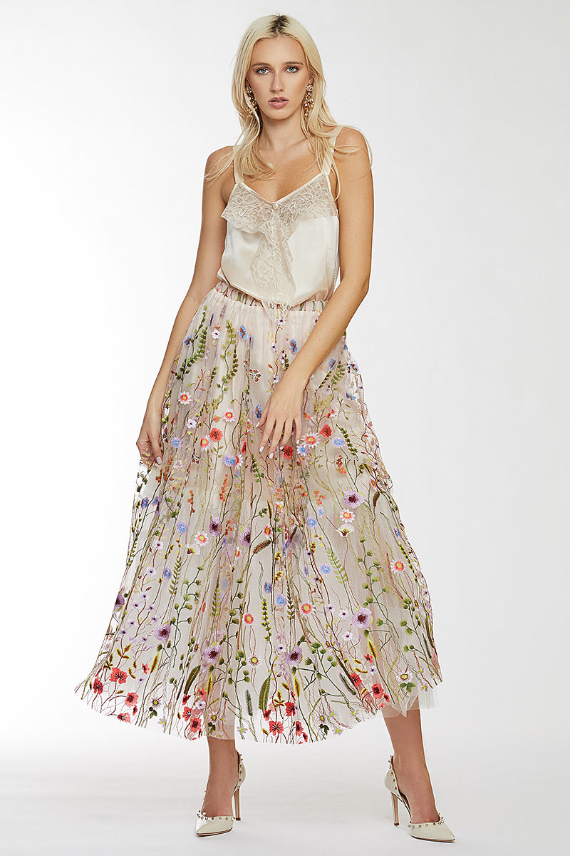 Fusta eleganta de tull cu floricele Floria