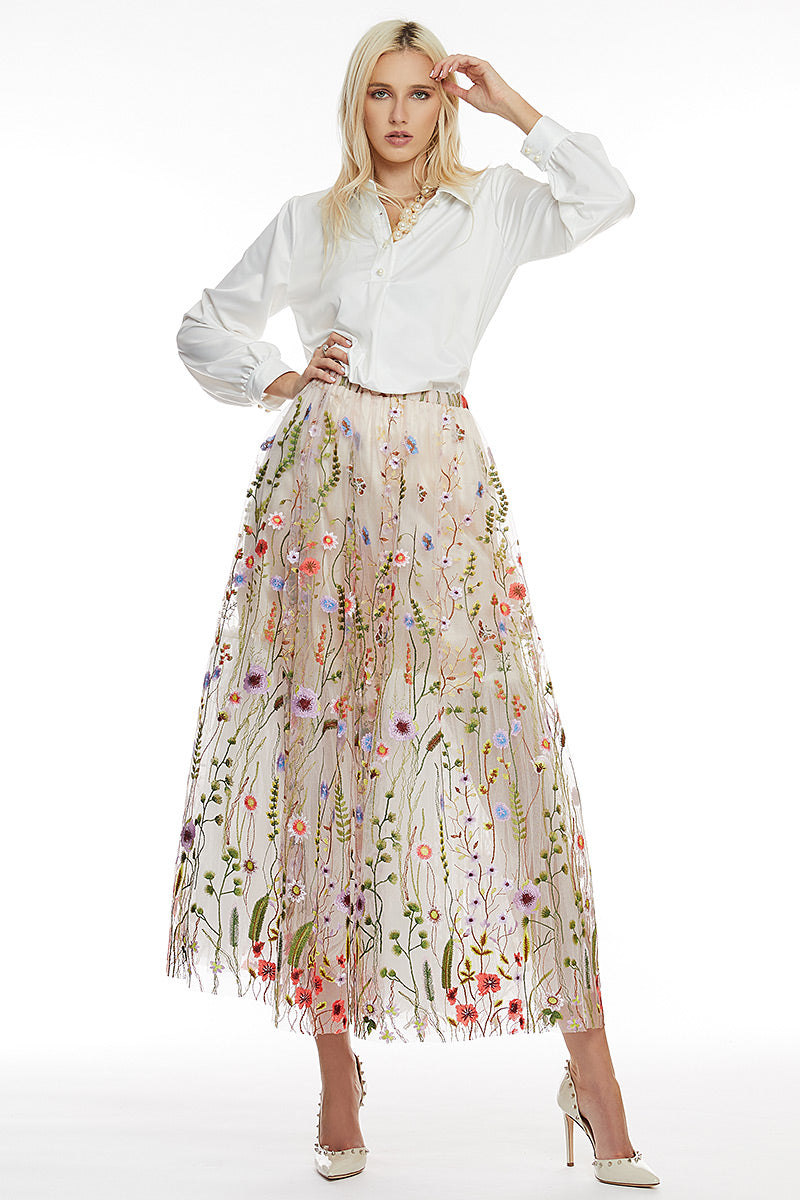 Fusta eleganta de tull cu floricele Floria