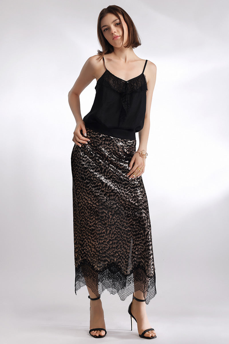 Fusta din paiete si dantela leopard, perfecta pentru zi sau o aniversare, Noelle