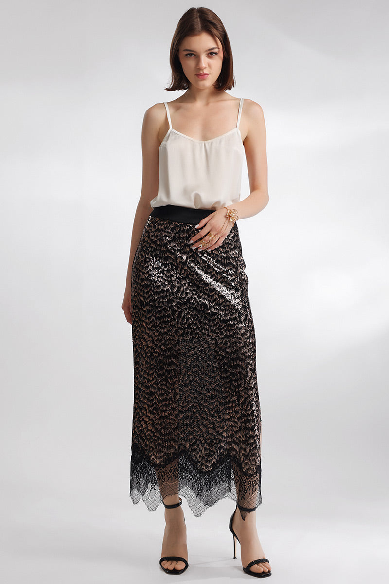 Fusta din paiete si dantela leopard, perfecta pentru zi sau o aniversare, Noelle
