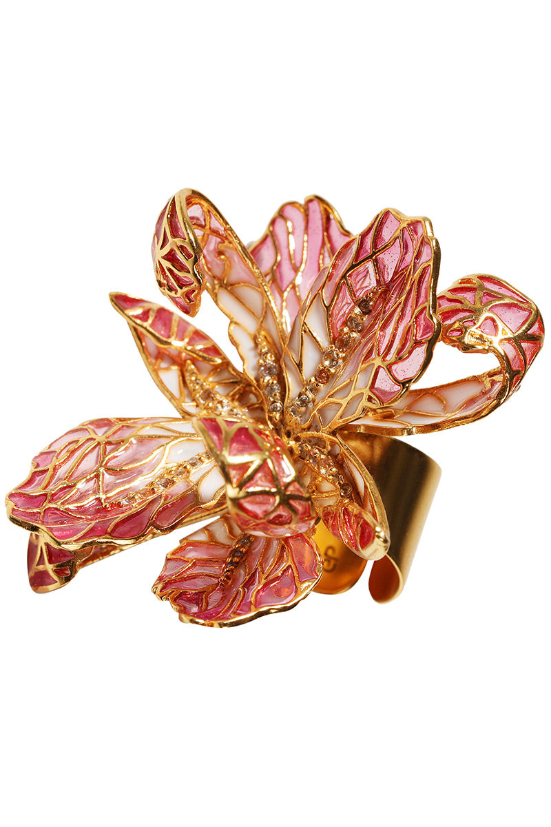 Inelul  Monaco din alama acoperita cu strat gros de aur si cristale