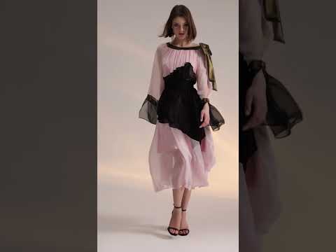 Rochie de seara Rozy, din matase naturala midi cu maneci lungi