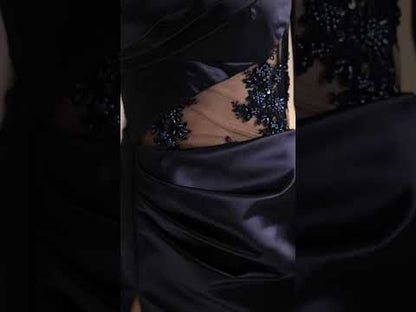 Rochie de seara Blue night din tafta cu corsaj si dantela