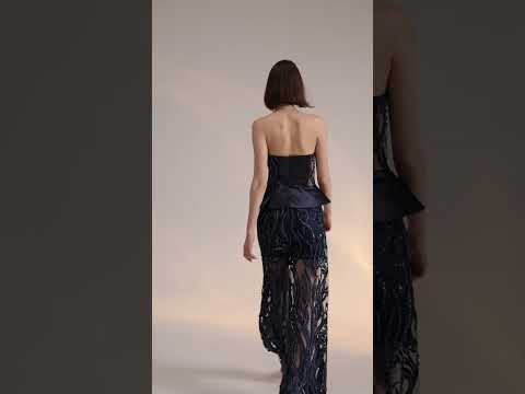 Costum cu corsaj si pantalon din dantela brodata Vendome