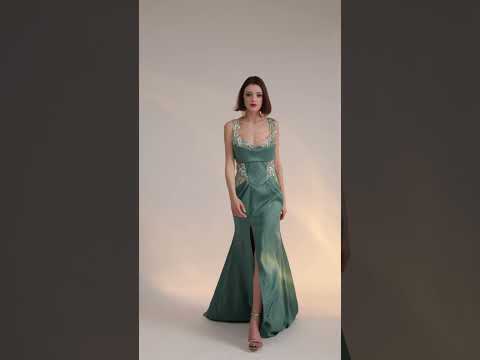 Rochie de seara lunga din satin mat cu dantela brodata si corset Freedom