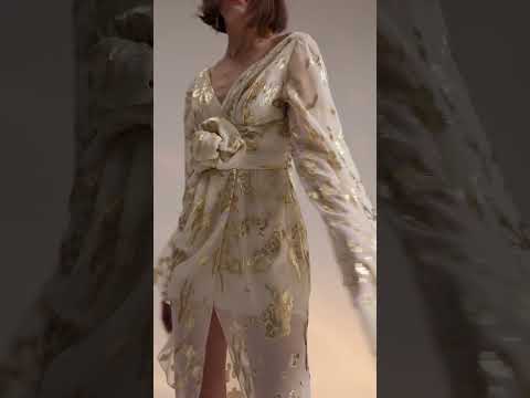 Rochie lunga din matase cu gold si cu maneci largi Kale