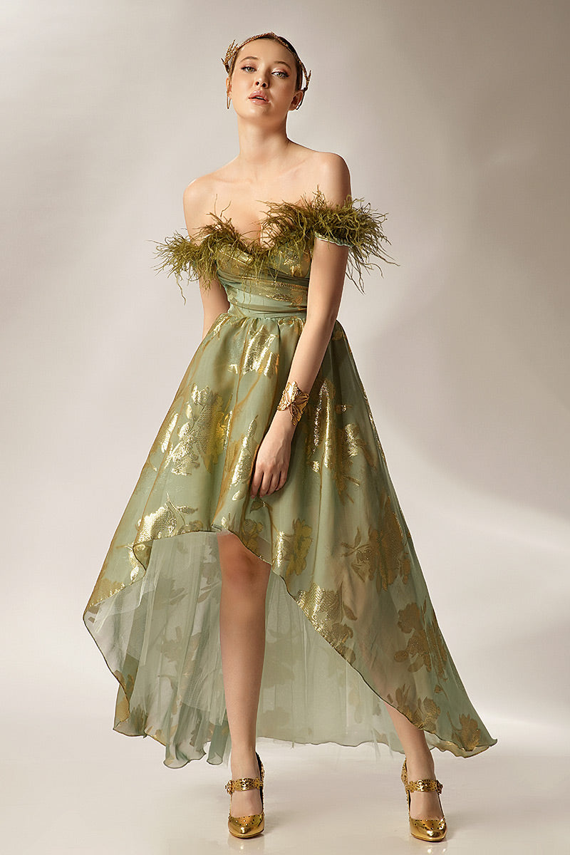 Rochie de seara asimetrica cu cosaj din matase naturala R16S23 Jade