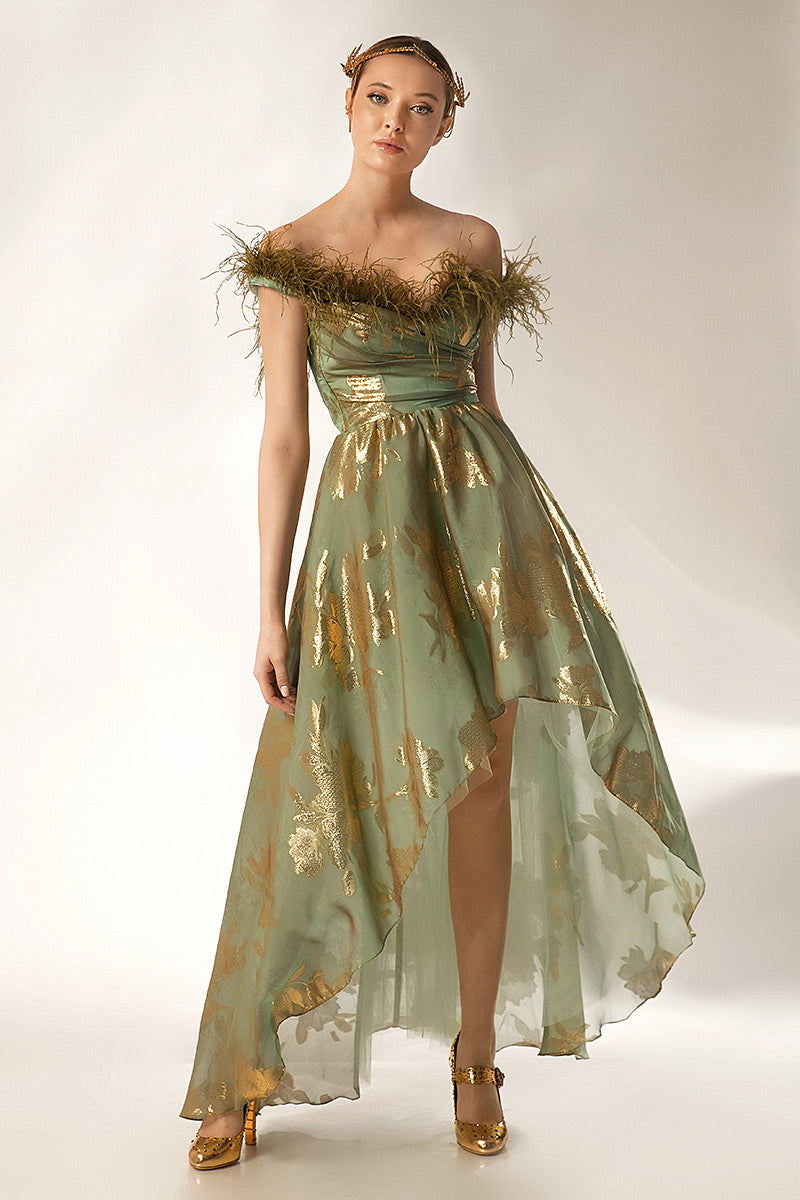 Rochie de seara asimetrica cu cosaj din matase naturala R16S23 Jade