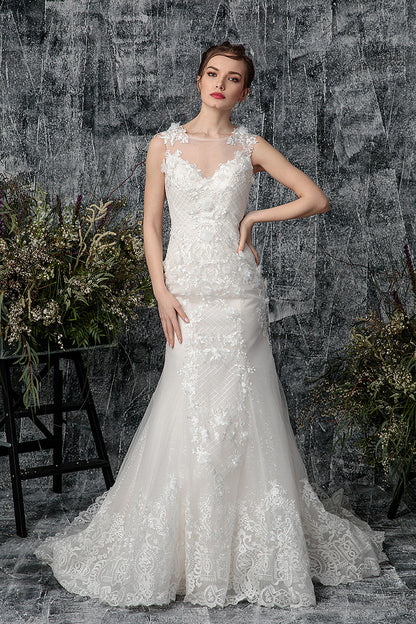 Rochie de mireasa lunga din dantela cu corsaj in stil sirena Dream