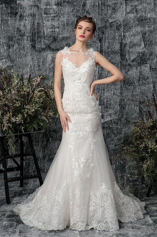 Rochie de mireasa lunga din dantela cu corsaj in stil sirena Dream