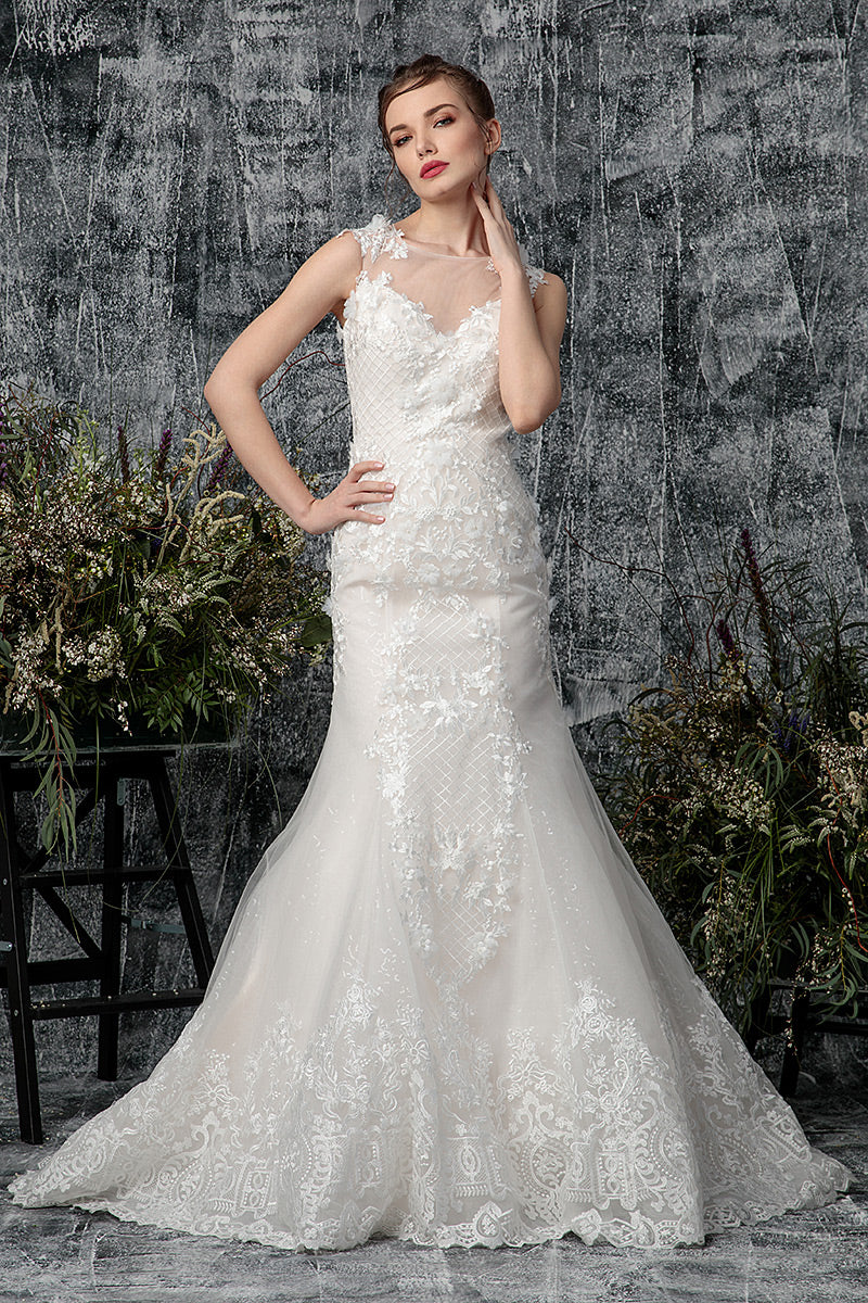 Rochie de mireasa lunga din dantela cu corsaj in stil sirena Dream