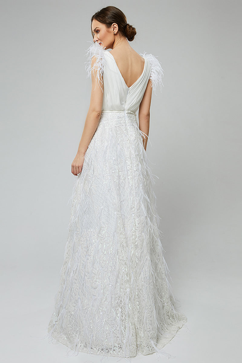 Rochie de mireasa cu matase naturala si dantela in forma de A Regyna