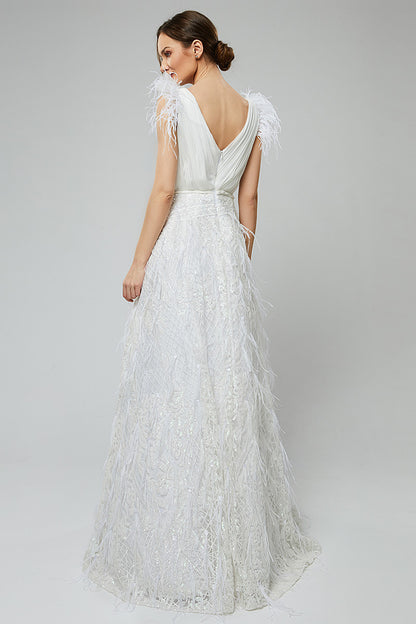 Rochie de mireasa cu matase naturala si dantela in forma de A Regyna