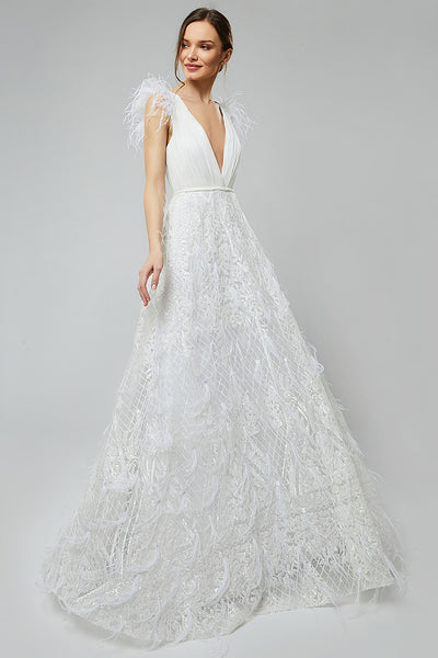 Rochie de mireasa cu matase naturala si dantela in forma de A Regyna