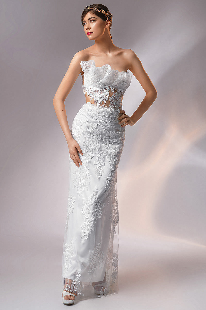 Rochie de mireasa lunga cu corsaj si broderie M11h24 Theia