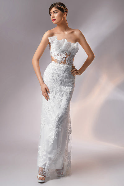 Rochie de mireasa lunga cu corsaj si broderie M11h24 Theia