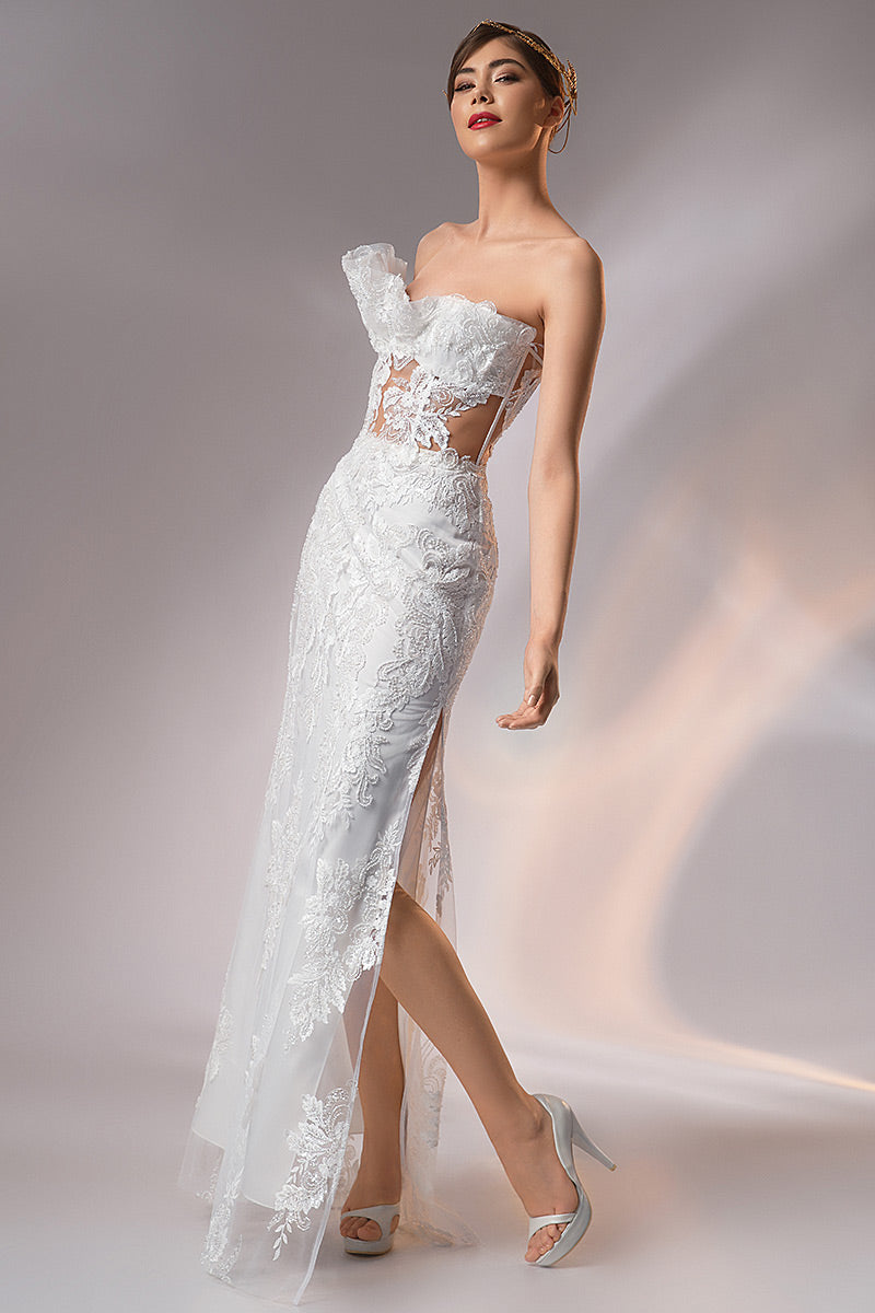 Rochie de mireasa lunga cu corsaj si broderie M11h24 Theia