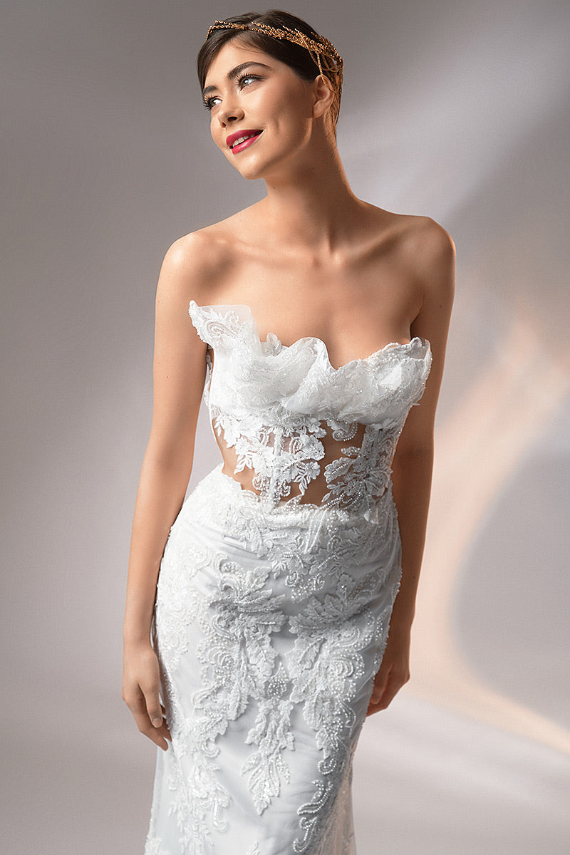 Rochie de mireasa lunga cu corsaj si broderie M11h24 Theia