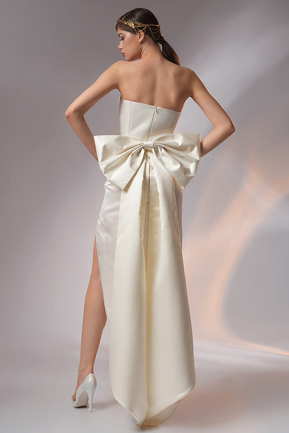 Rochie de mireasa lunga din tafta cu funda M13h24 Ewa