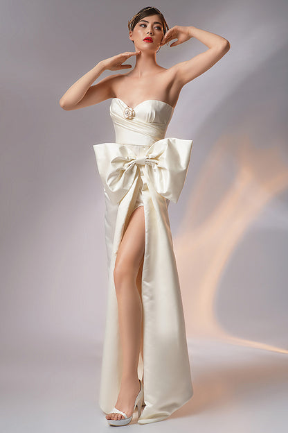 Rochie de mireasa lunga din tafta cu funda M13h24 Ewa