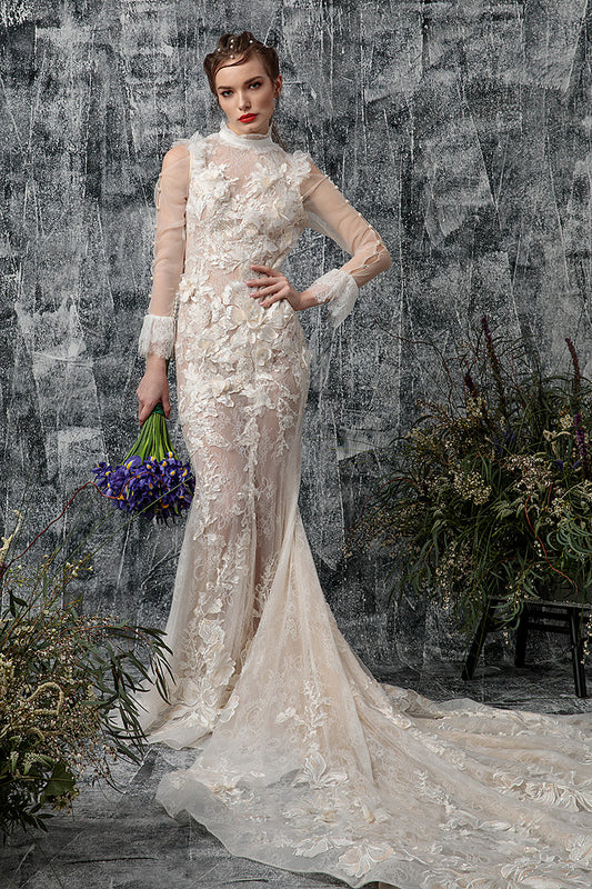 Rochie de mireasa lunga din dantela cu corsaj in stil sirena cu trena  Sensuality