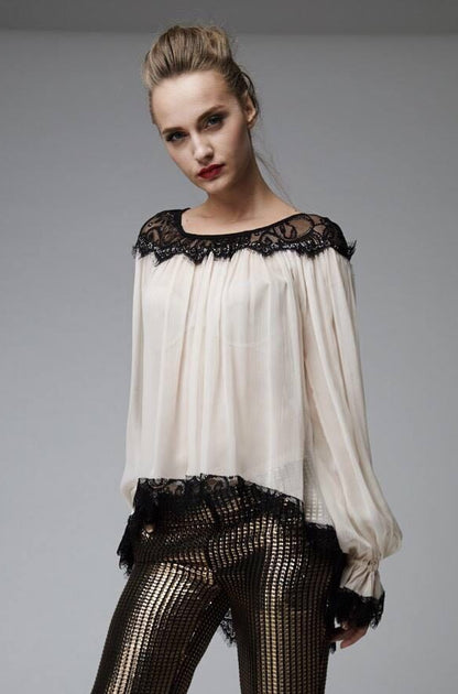 Bluza Malina de matase cu dantela