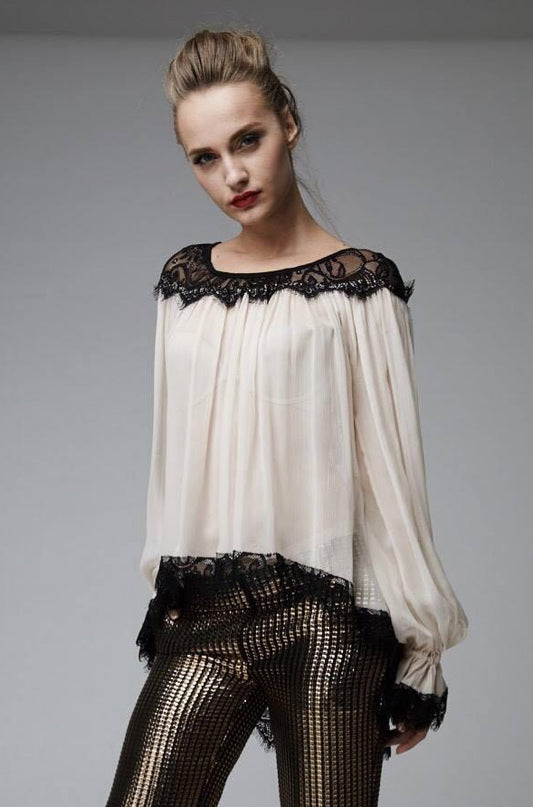 Bluza Malina de matase cu dantela