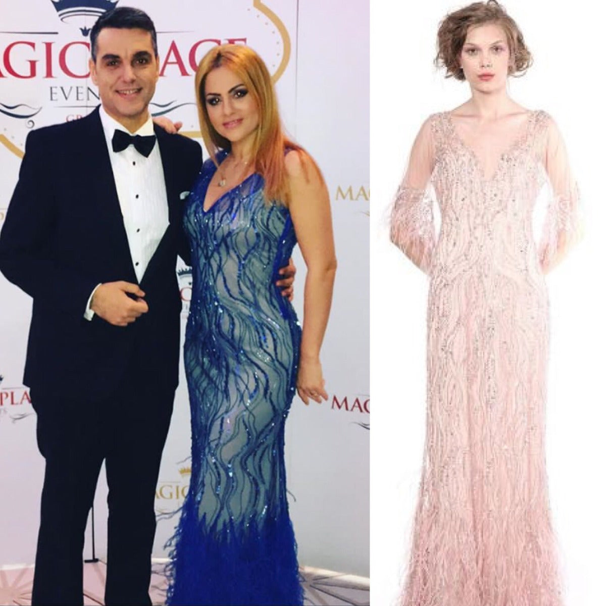 Rochie lunga de seara cu maneci scurte  din broderie manuala eleganta Liona