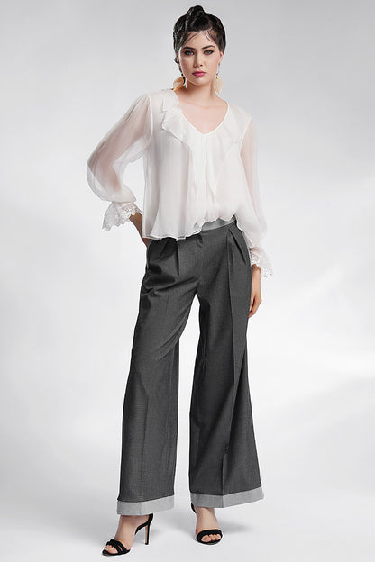 Jeans lurex gri, larg cu pietre Grey