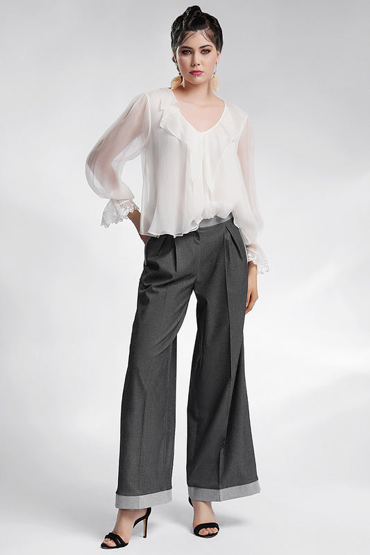 Jeans lurex gri, larg cu pietre Grey