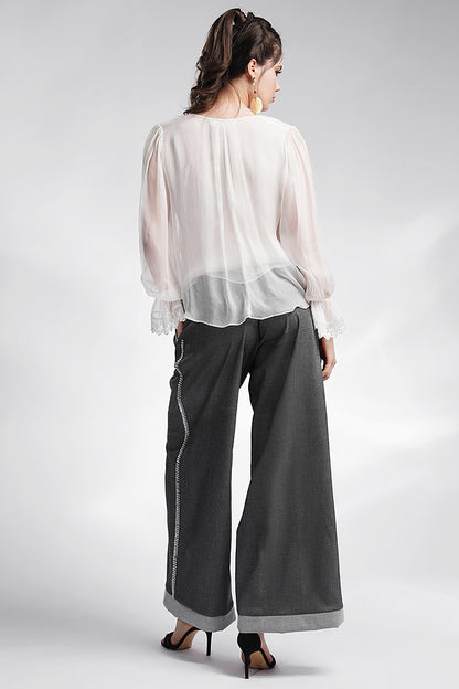 Jeans lurex gri, larg cu pietre Grey