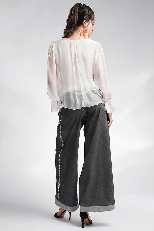 Jeans lurex gri, larg cu pietre Grey