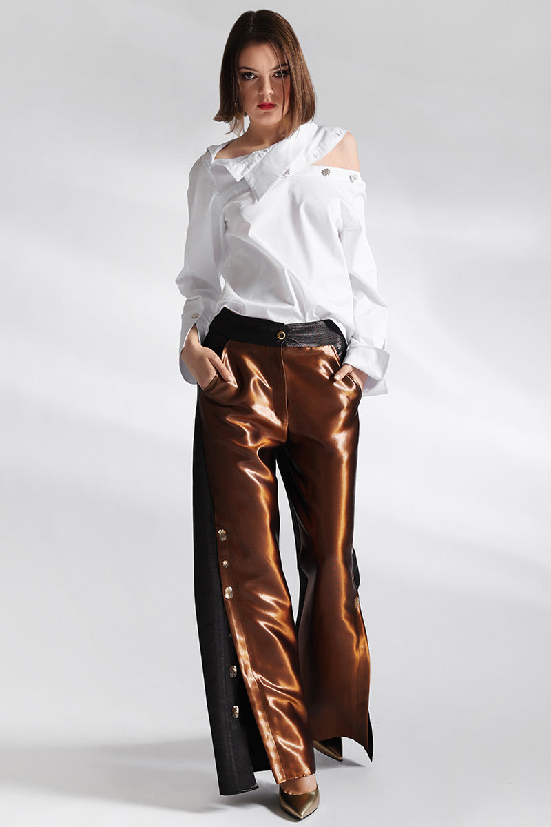 Pantalon bronz larg cu despicaturi laterale Bronzy
