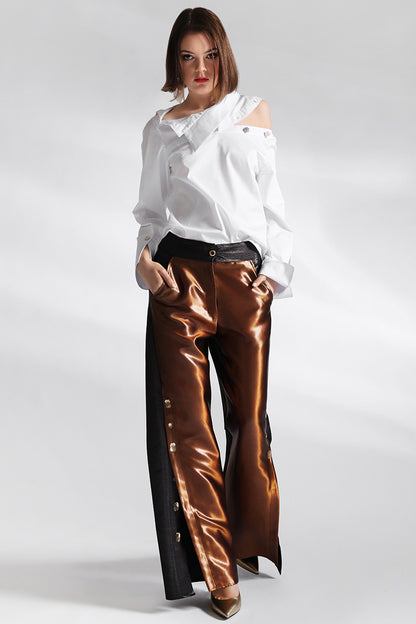 Pantalon bronz larg cu despicaturi laterale Bronzy