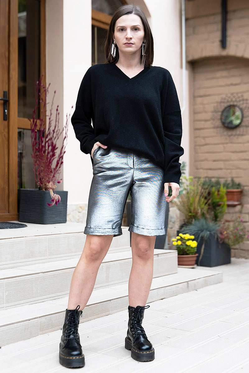 Pantalon pana la genunchi de organza Silver