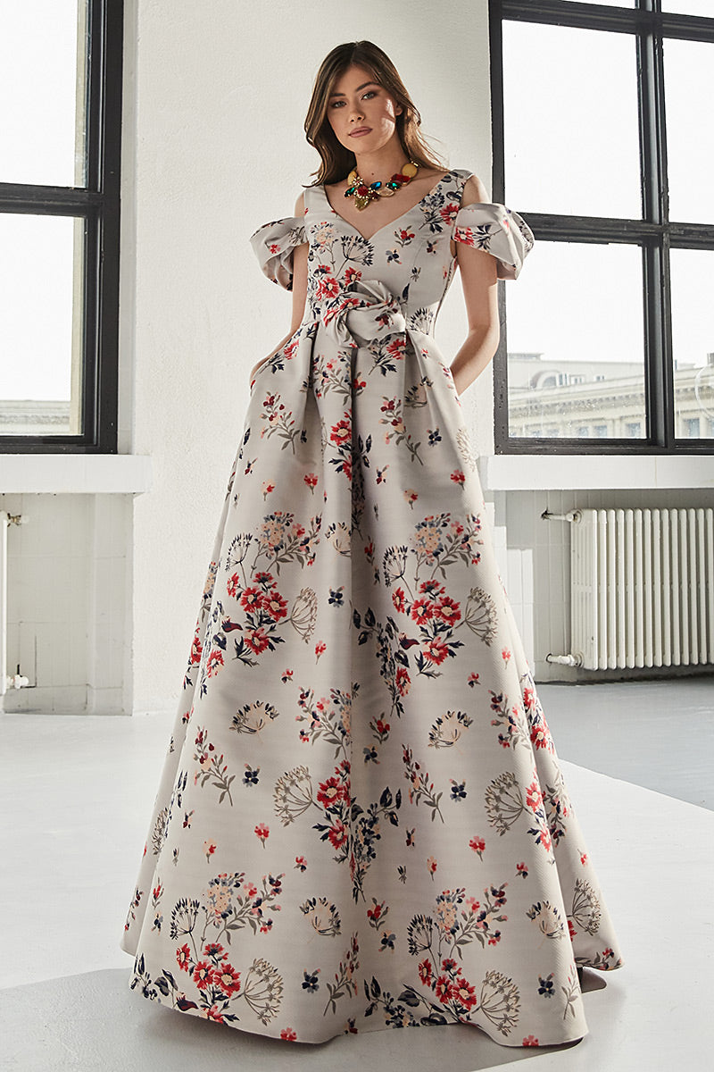 Rochie Magritte lunga, de seara, din tafta, tip printesa, cu maneci ample scurte, R10H23