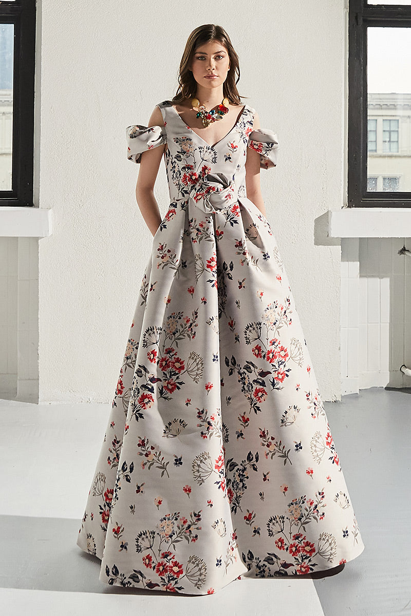 Rochie Magritte lunga, de seara, din tafta, tip printesa, cu maneci ample scurte, R10H23